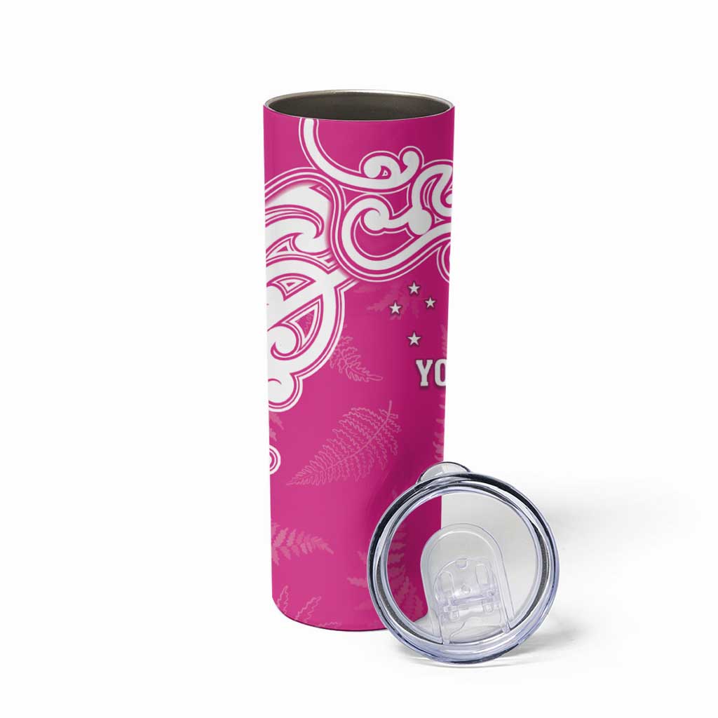 New Zealand Fern Women Rugby Custom Skinny Tumbler Pink Maori Pattern