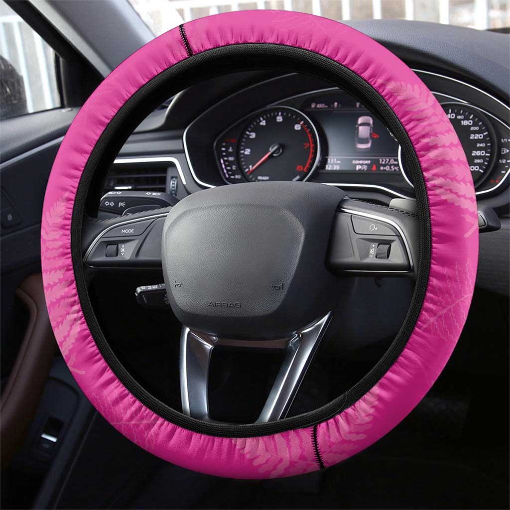 New Zealand Fern Women Rugby Steering Wheel Cover Pink Maori Pattern