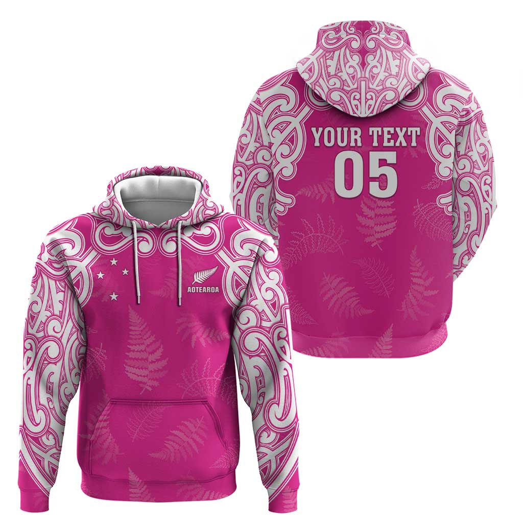 New Zealand Fern Women Rugby Custom Zip Hoodie Pink Maori Pattern