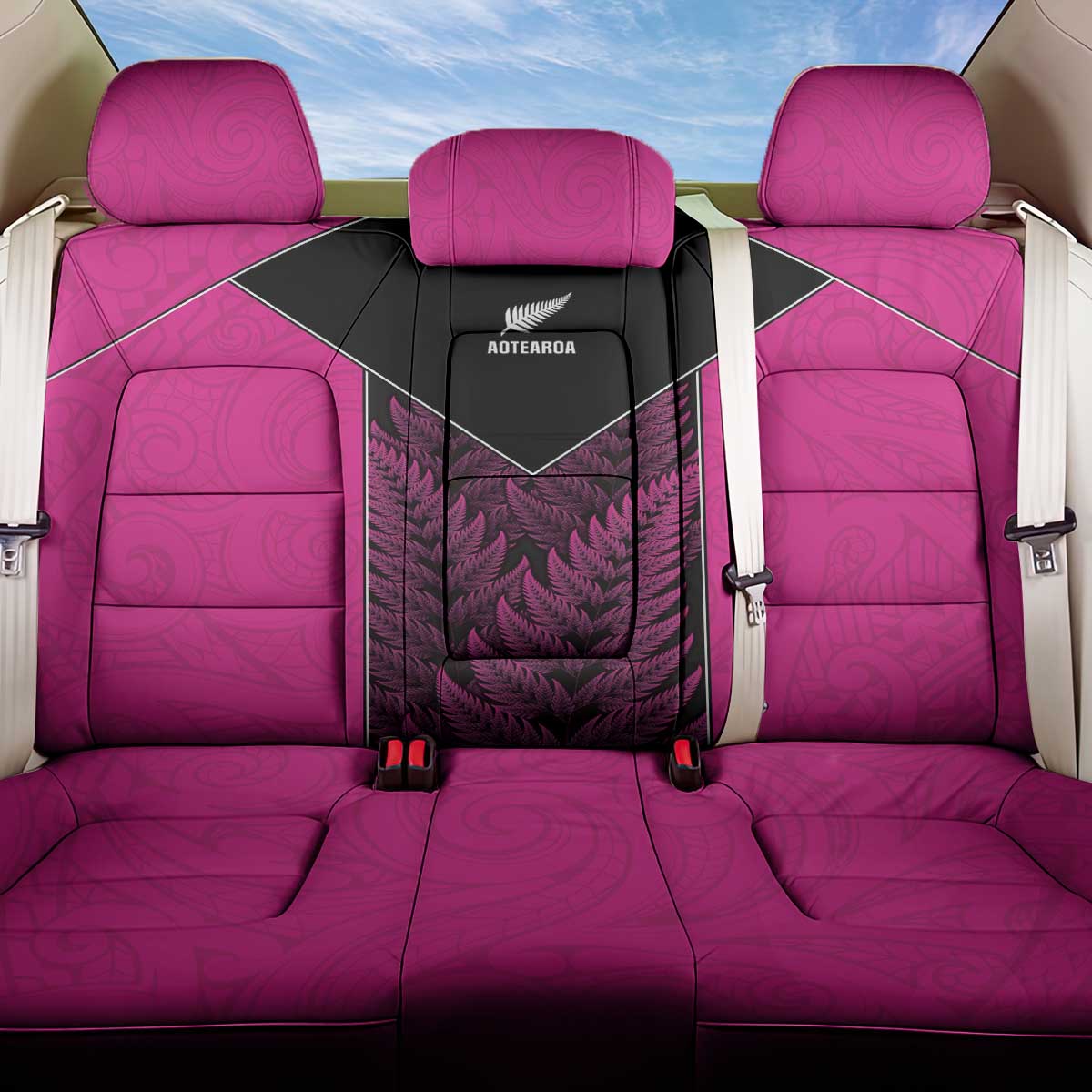 New Zealand Fern Rugby Back Car Seat Cover Pink Maori Pattern