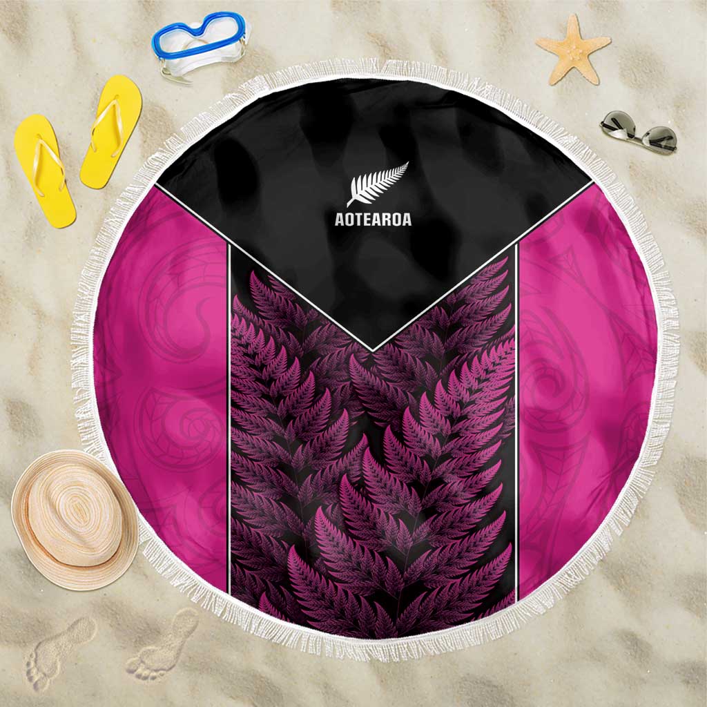 New Zealand Fern Rugby Beach Blanket Pink Maori Pattern