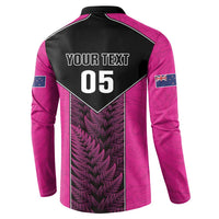 New Zealand Fern Rugby Custom Button Sweatshirt Pink Maori Pattern