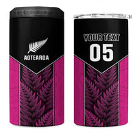 New Zealand Fern Rugby Custom 4 in 1 Can Cooler Tumbler Pink Maori Pattern