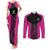 New Zealand Fern Rugby Custom Couples Matching Tank Maxi Dress and Long Sleeve Button Shirt Pink Maori Pattern