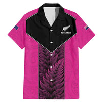 New Zealand Fern Rugby Custom Family Matching Mermaid Dress and Hawaiian Shirt Pink Maori Pattern