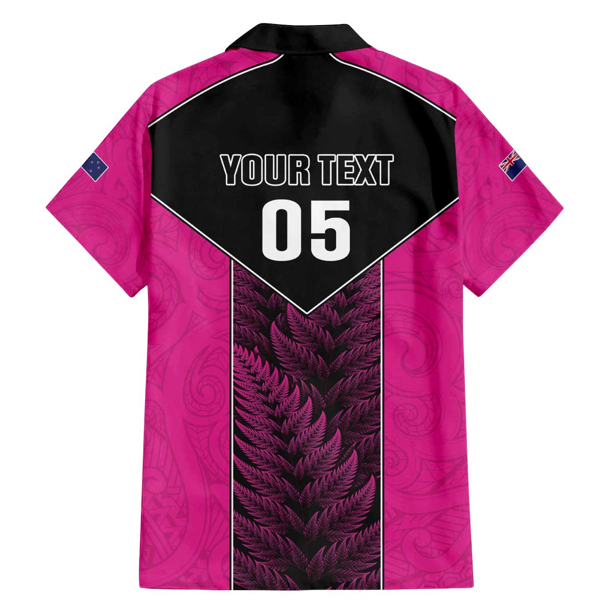 New Zealand Fern Rugby Custom Family Matching Off The Shoulder Long Sleeve Dress and Hawaiian Shirt Pink Maori Pattern