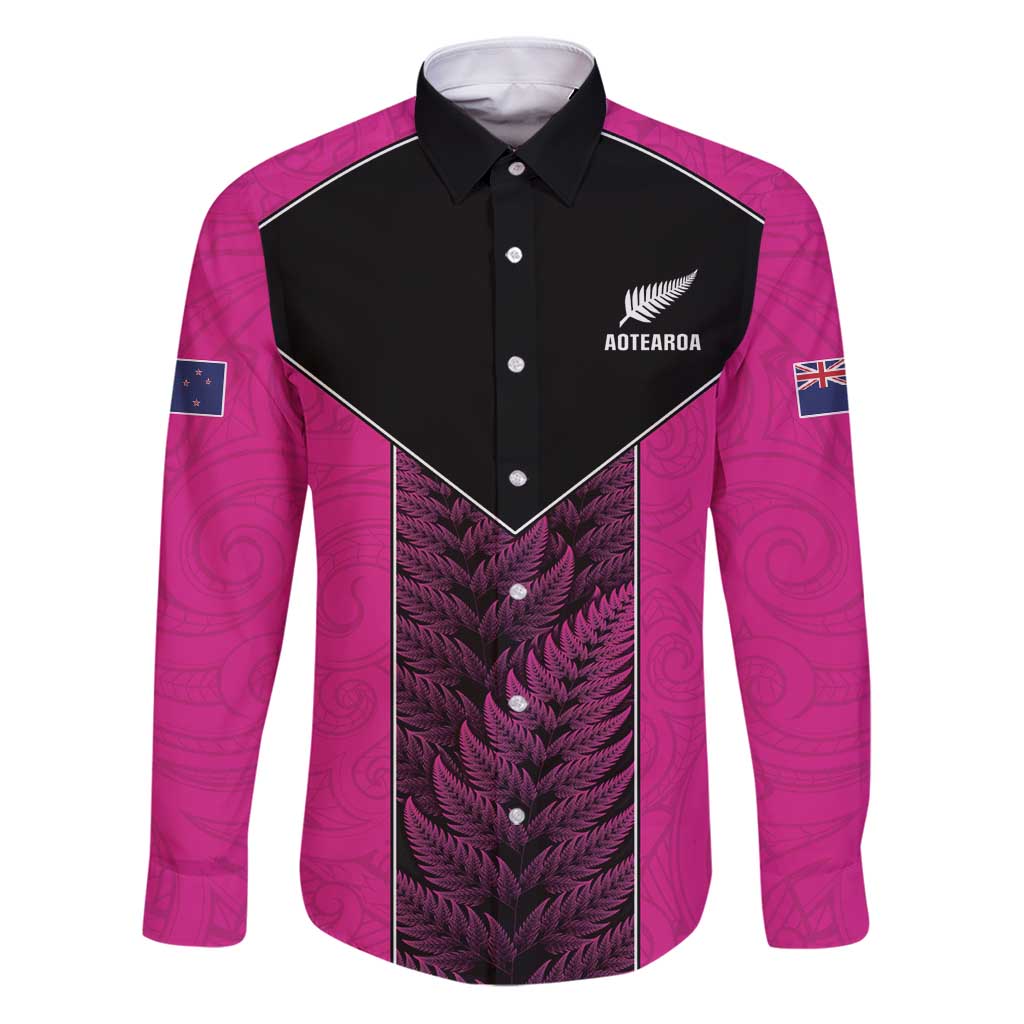 New Zealand Fern Rugby Custom Family Matching Puletasi and Hawaiian Shirt Pink Maori Pattern