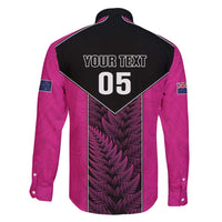 New Zealand Fern Rugby Custom Family Matching Short Sleeve Bodycon Dress and Hawaiian Shirt Pink Maori Pattern