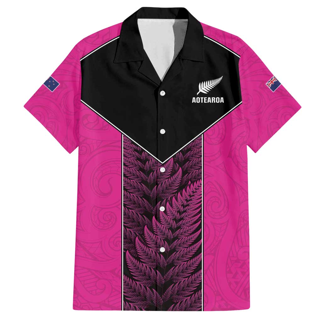 New Zealand Fern Rugby Custom Family Matching Tank Maxi Dress and Hawaiian Shirt Pink Maori Pattern