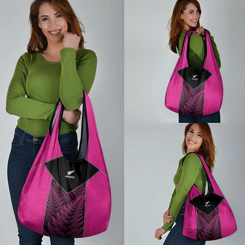 New Zealand Fern Rugby Grocery Bag Pink Maori Pattern
