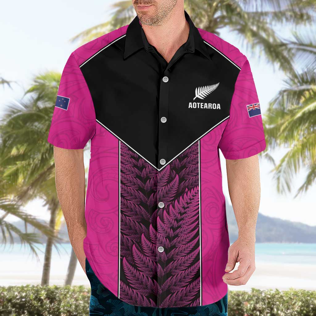New Zealand Fern Rugby Custom Hawaiian Shirt Pink Maori Pattern