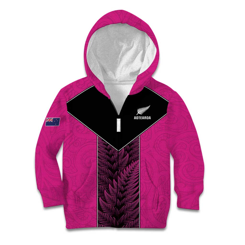 New Zealand Fern Rugby Custom Kid Hoodie Pink Maori Pattern