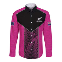 New Zealand Fern Rugby Custom Long Sleeve Button Shirt Pink Maori Pattern