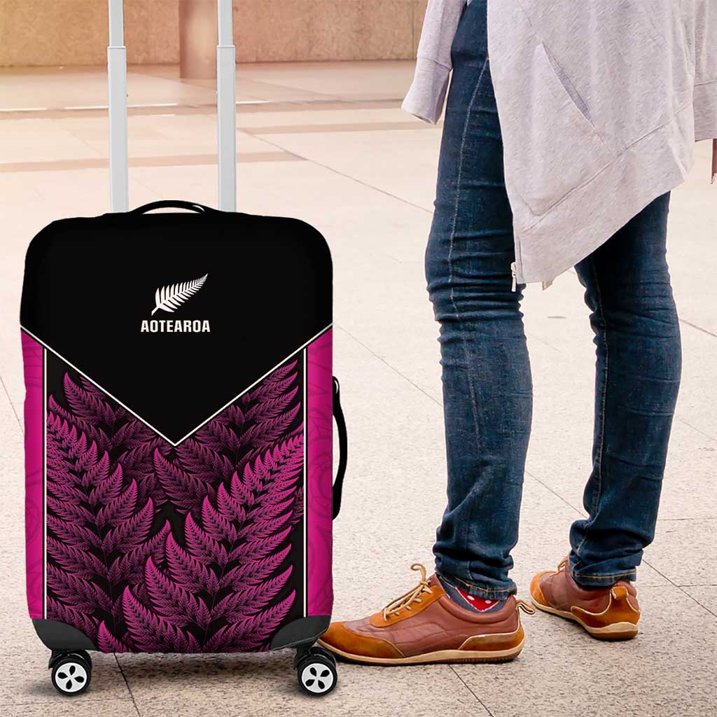 New Zealand Fern Rugby Luggage Cover Pink Maori Pattern