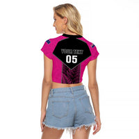 New Zealand Fern Rugby Custom Raglan Cropped T Shirt Pink Maori Pattern