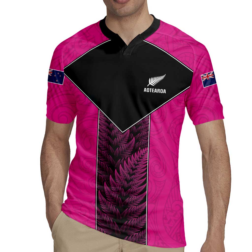 New Zealand Fern Rugby Custom Rugby Jersey Pink Maori Pattern
