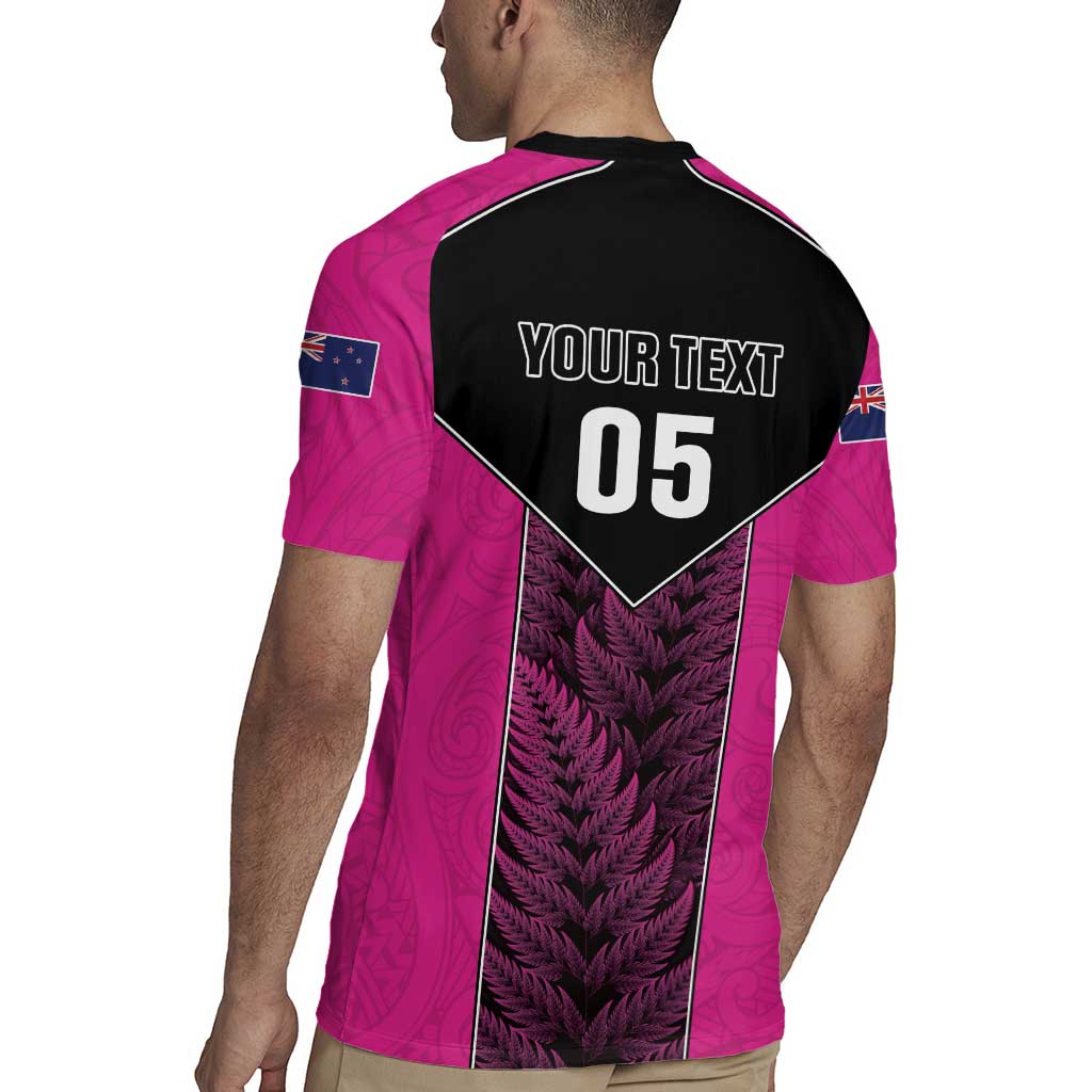 New Zealand Fern Rugby Custom Rugby Jersey Pink Maori Pattern