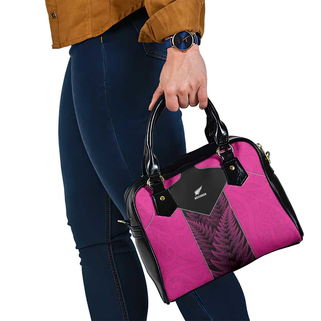 New Zealand Fern Rugby Shoulder Handbag Pink Maori Pattern