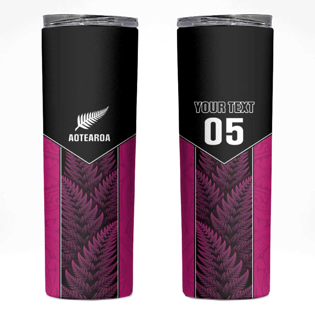 New Zealand Fern Rugby Custom Skinny Tumbler Pink Maori Pattern