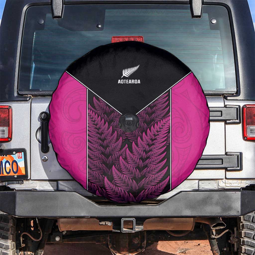 New Zealand Fern Rugby Spare Tire Cover Pink Maori Pattern