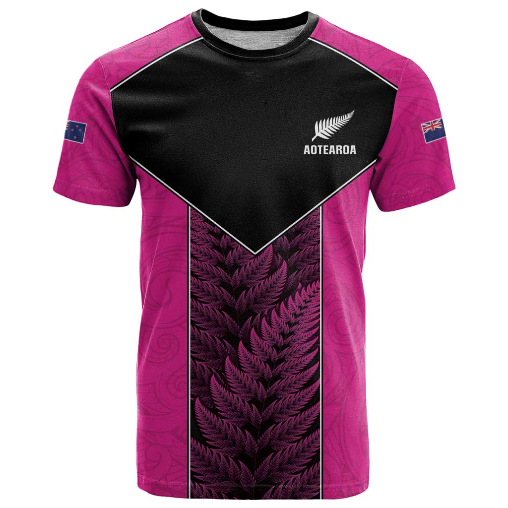 New Zealand Fern Rugby Custom T Shirt Pink Maori Pattern