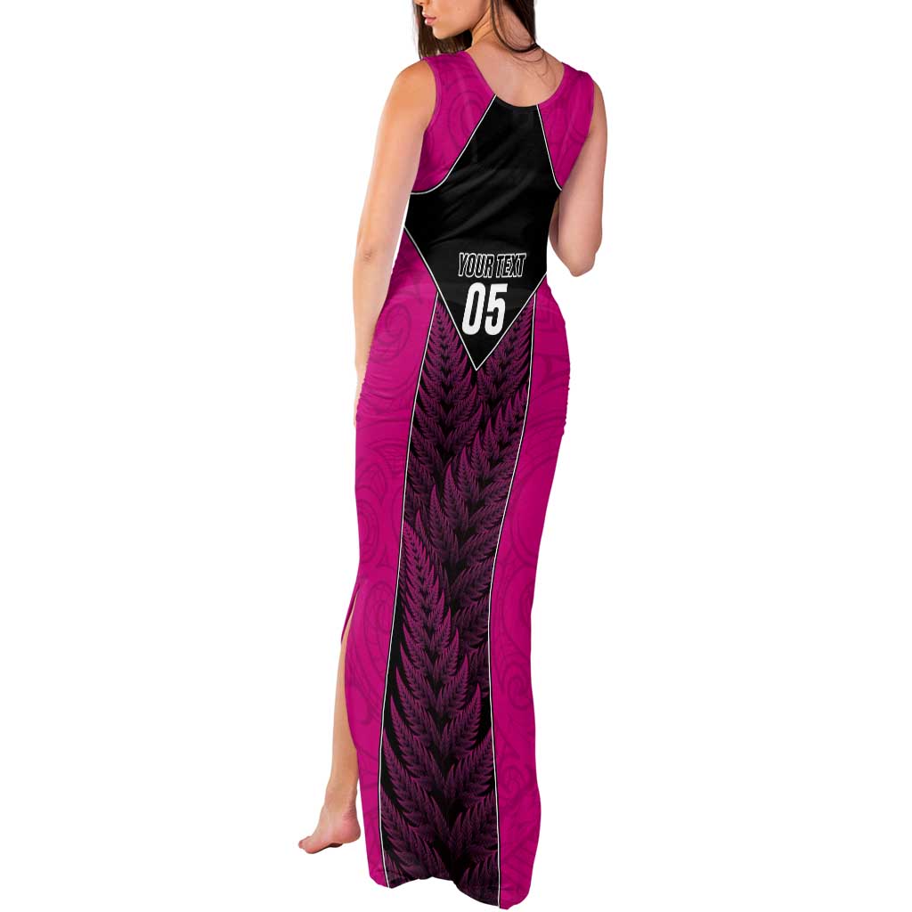New Zealand Fern Rugby Custom Tank Maxi Dress Pink Maori Pattern