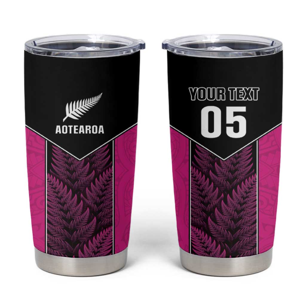 New Zealand Fern Rugby Custom Tumbler Cup Pink Maori Pattern
