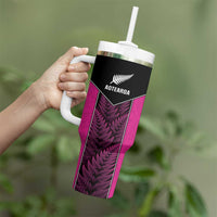 New Zealand Fern Rugby Custom Tumbler With Handle Pink Maori Pattern