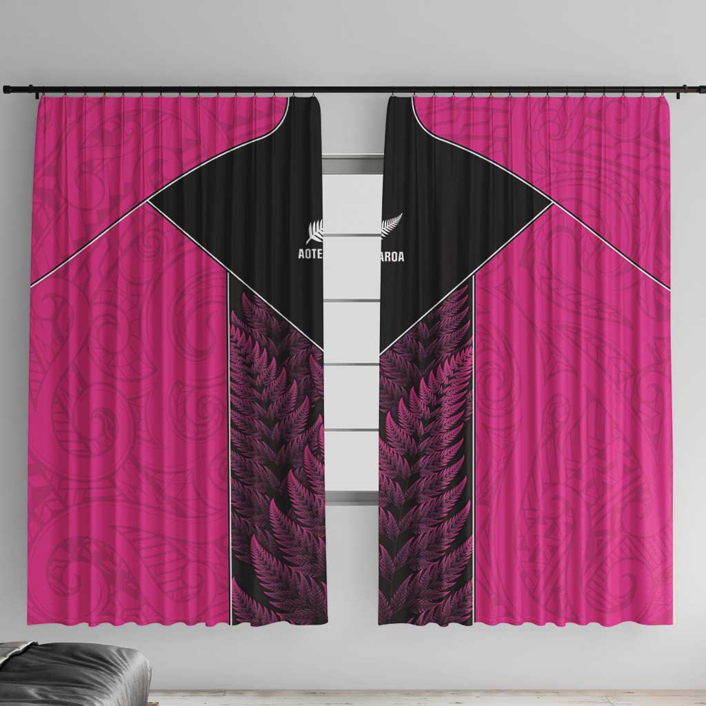 New Zealand Fern Rugby Window Curtain Pink Maori Pattern