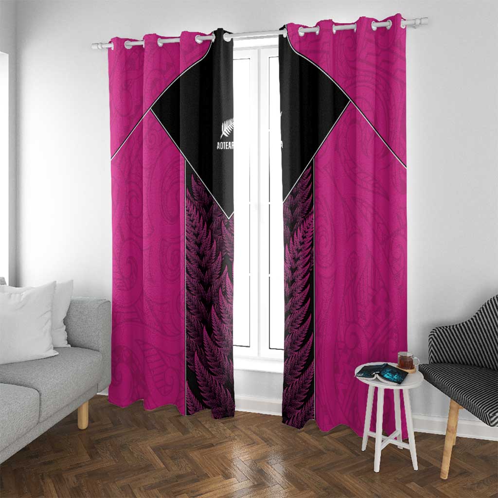 New Zealand Fern Rugby Window Curtain Pink Maori Pattern
