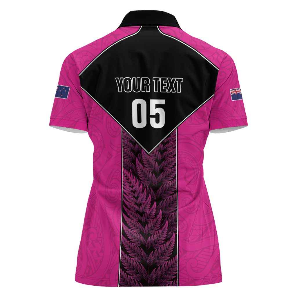 New Zealand Fern Rugby Custom Women Polo Shirt Pink Maori Pattern