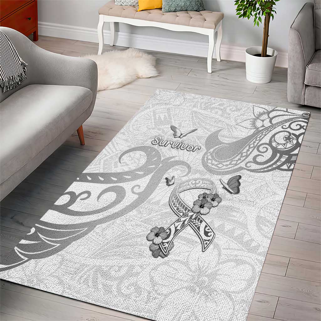 Brain Cancer Awareness Area Rug Ribbon Polynesian Pattern