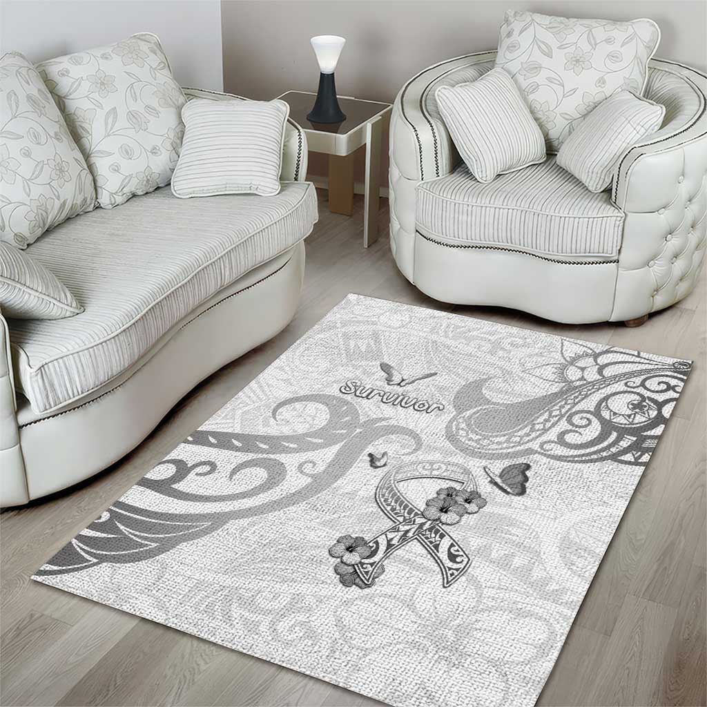 Brain Cancer Awareness Area Rug Ribbon Polynesian Pattern