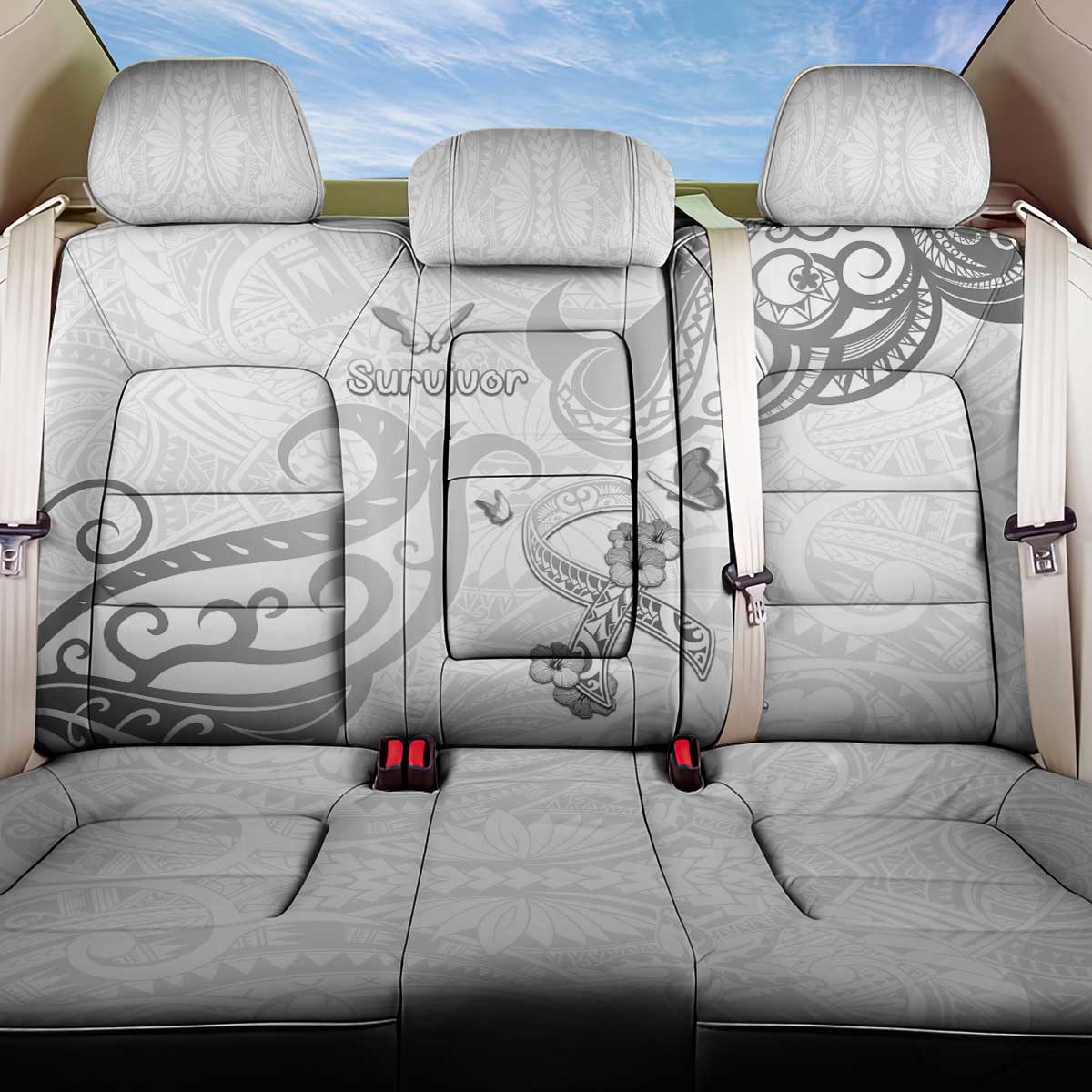 Brain Cancer Awareness Back Car Seat Cover Ribbon Polynesian Pattern