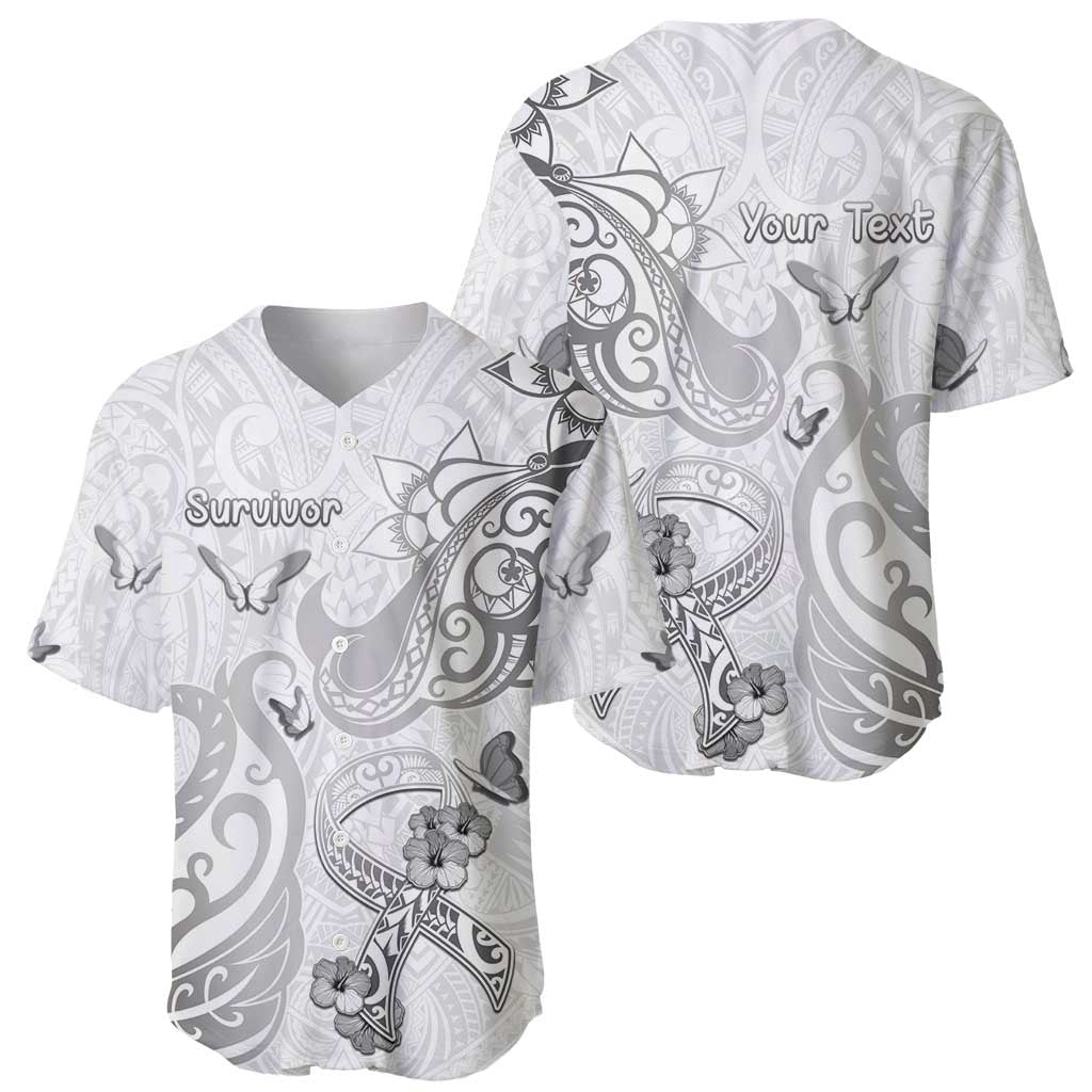 Personalised Brain Cancer Awareness Baseball Jersey Ribbon Polynesian Pattern
