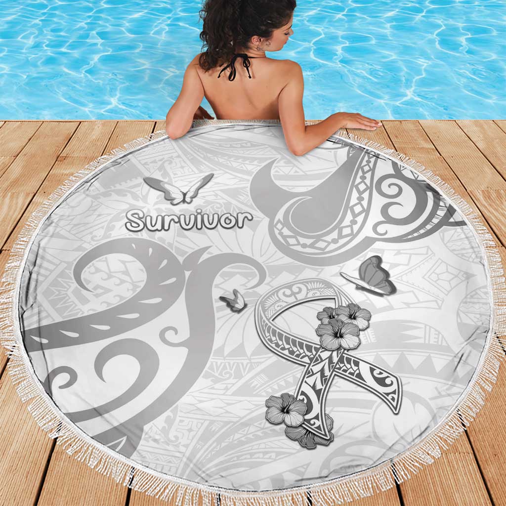 Brain Cancer Awareness Beach Blanket Ribbon Polynesian Pattern