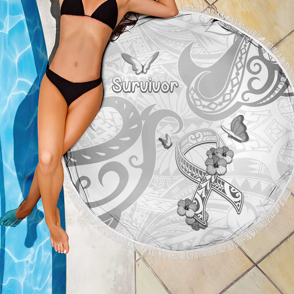 Brain Cancer Awareness Beach Blanket Ribbon Polynesian Pattern