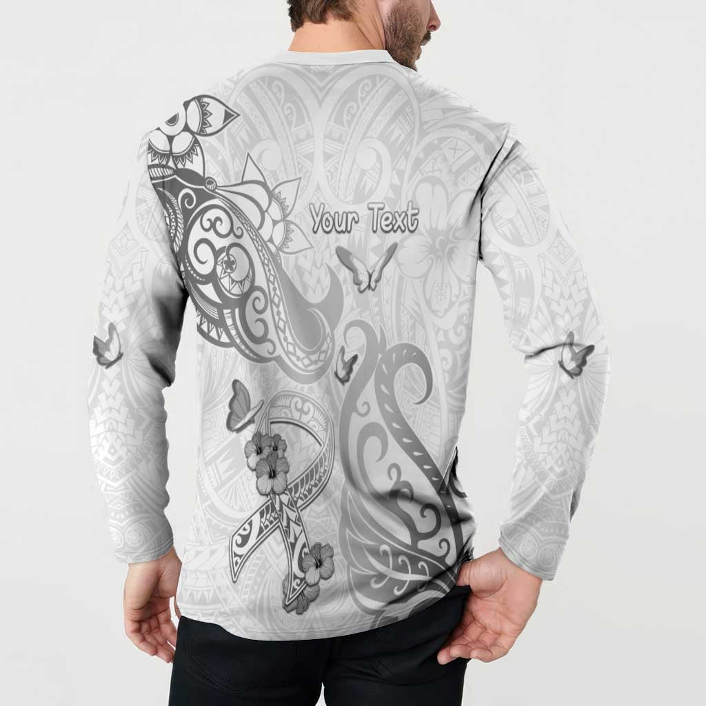 Personalised Brain Cancer Awareness Button Sweatshirt Ribbon Polynesian Pattern