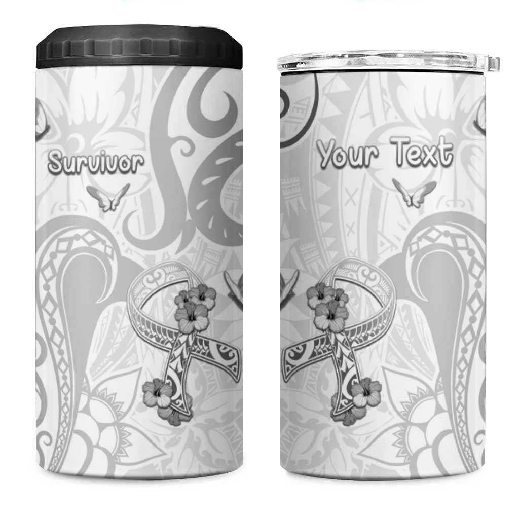 Personalised Brain Cancer Awareness 4 in 1 Can Cooler Tumbler Ribbon Polynesian Pattern