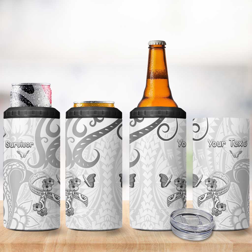 Personalised Brain Cancer Awareness 4 in 1 Can Cooler Tumbler Ribbon Polynesian Pattern