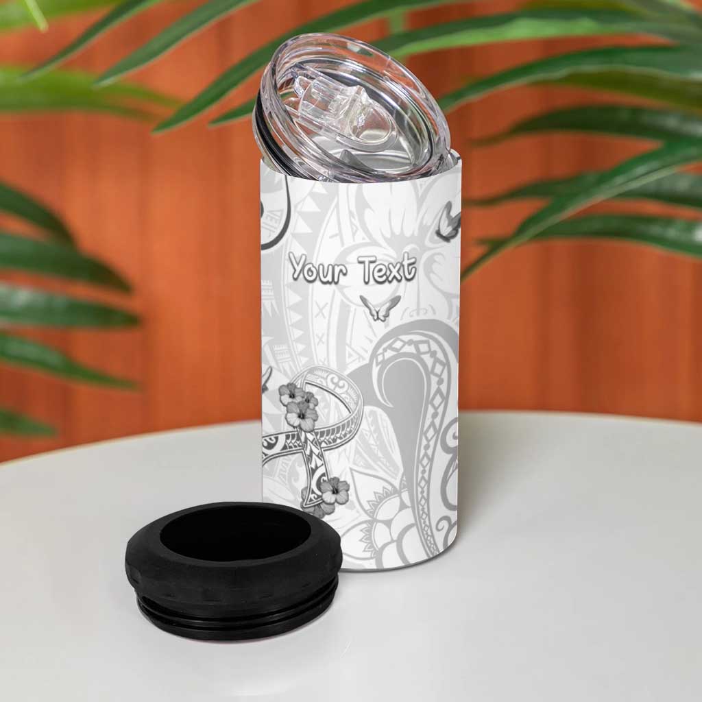 Personalised Brain Cancer Awareness 4 in 1 Can Cooler Tumbler Ribbon Polynesian Pattern