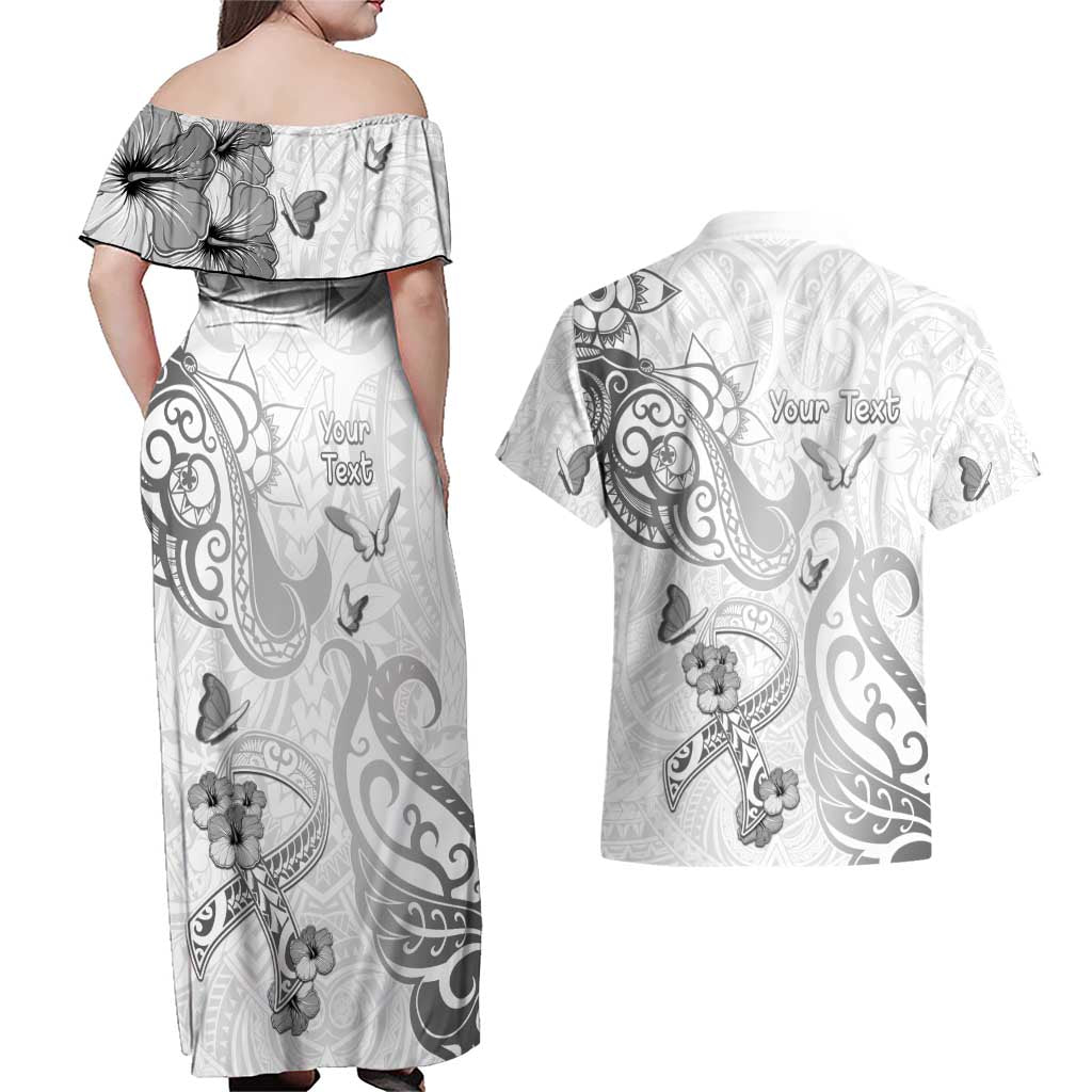 Personalised Brain Cancer Awareness Couples Matching Off Shoulder Maxi Dress and Hawaiian Shirt Ribbon Polynesian Pattern