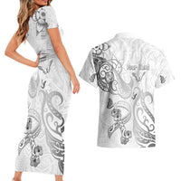 Personalised Brain Cancer Awareness Couples Matching Short Sleeve Bodycon Dress and Hawaiian Shirt Ribbon Polynesian Pattern