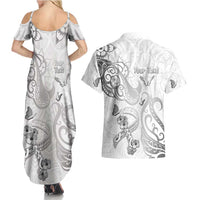 Personalised Brain Cancer Awareness Couples Matching Summer Maxi Dress and Hawaiian Shirt Ribbon Polynesian Pattern