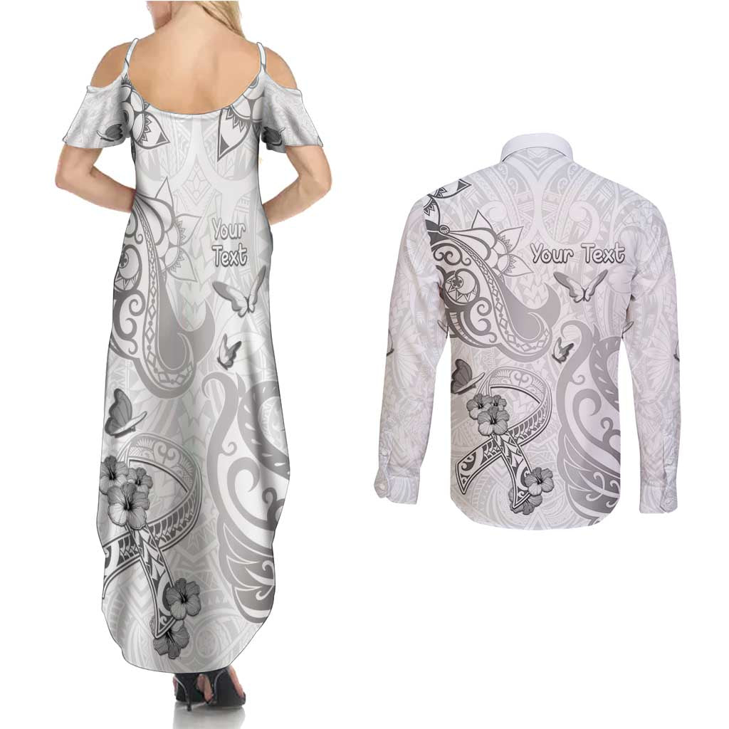 Personalised Brain Cancer Awareness Couples Matching Summer Maxi Dress and Long Sleeve Button Shirt Ribbon Polynesian Pattern