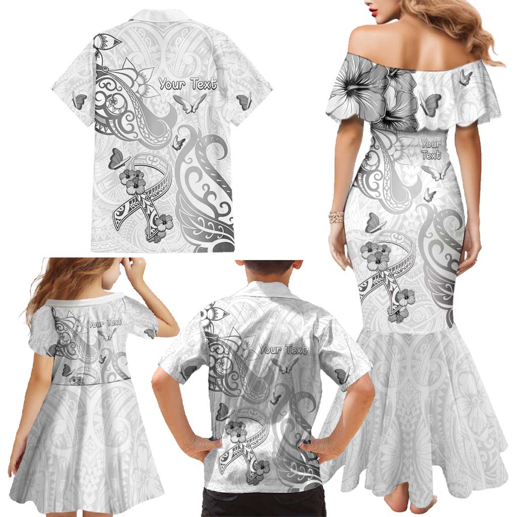 Personalised Brain Cancer Awareness Family Matching Mermaid Dress and Hawaiian Shirt Ribbon Polynesian Pattern