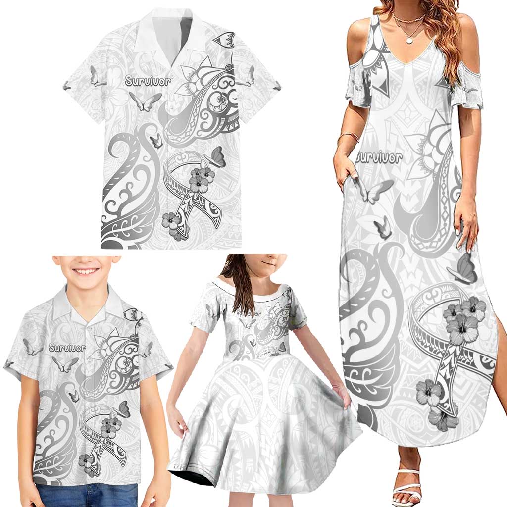 Personalised Brain Cancer Awareness Family Matching Summer Maxi Dress and Hawaiian Shirt Ribbon Polynesian Pattern