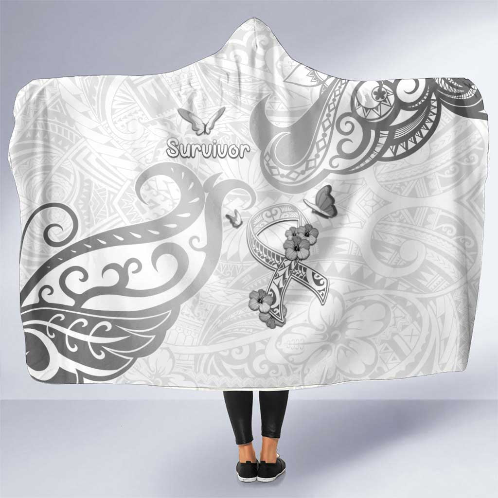 Brain Cancer Awareness Hooded Blanket Ribbon Polynesian Pattern