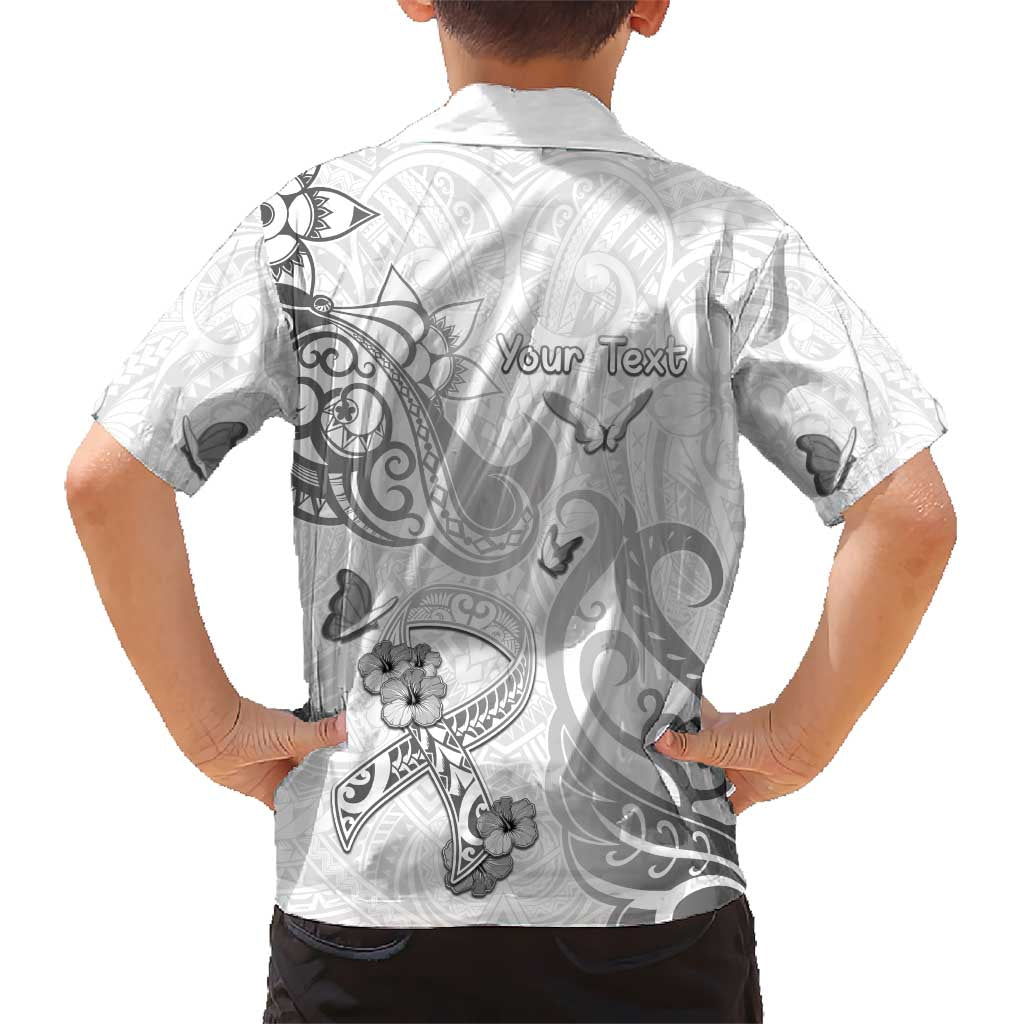 Personalised Brain Cancer Awareness Kid Hawaiian Shirt Ribbon Polynesian Pattern