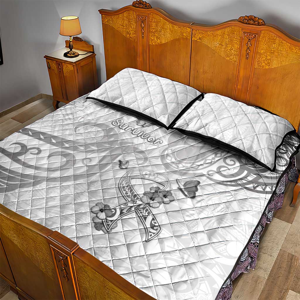 Brain Cancer Awareness Quilt Bed Set Ribbon Polynesian Pattern